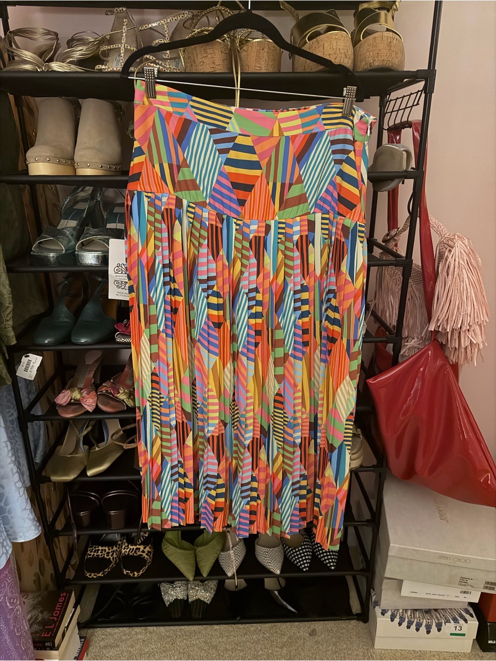 Never Fully Dressed Multicolor Geometric Pleated Midi Skirt